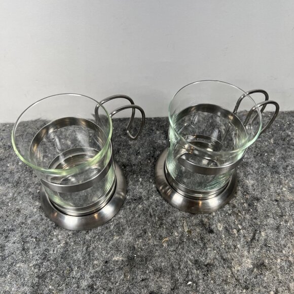 French Press Coffee Cup Set of 2 Glass Stainless Steel VTG Unmarked Pyrex - Picture 4 of 11